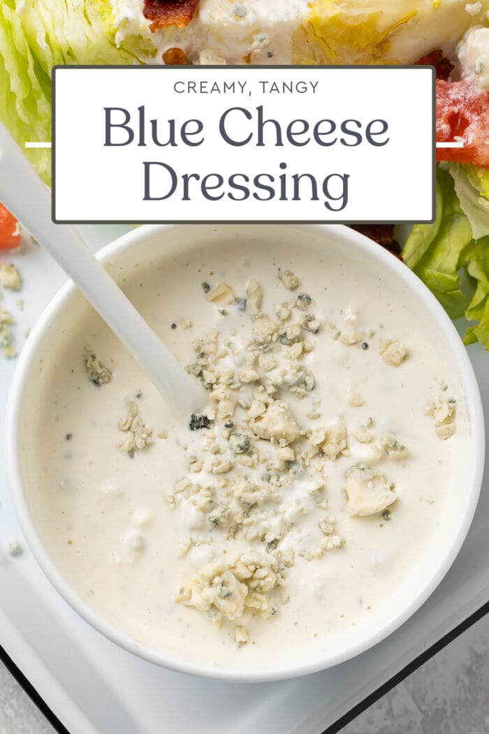 Pin graphic for blue cheese dressing