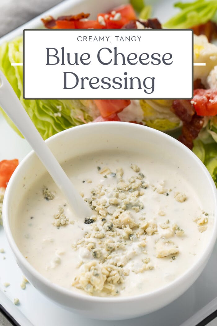 Pin graphic for blue cheese dressing