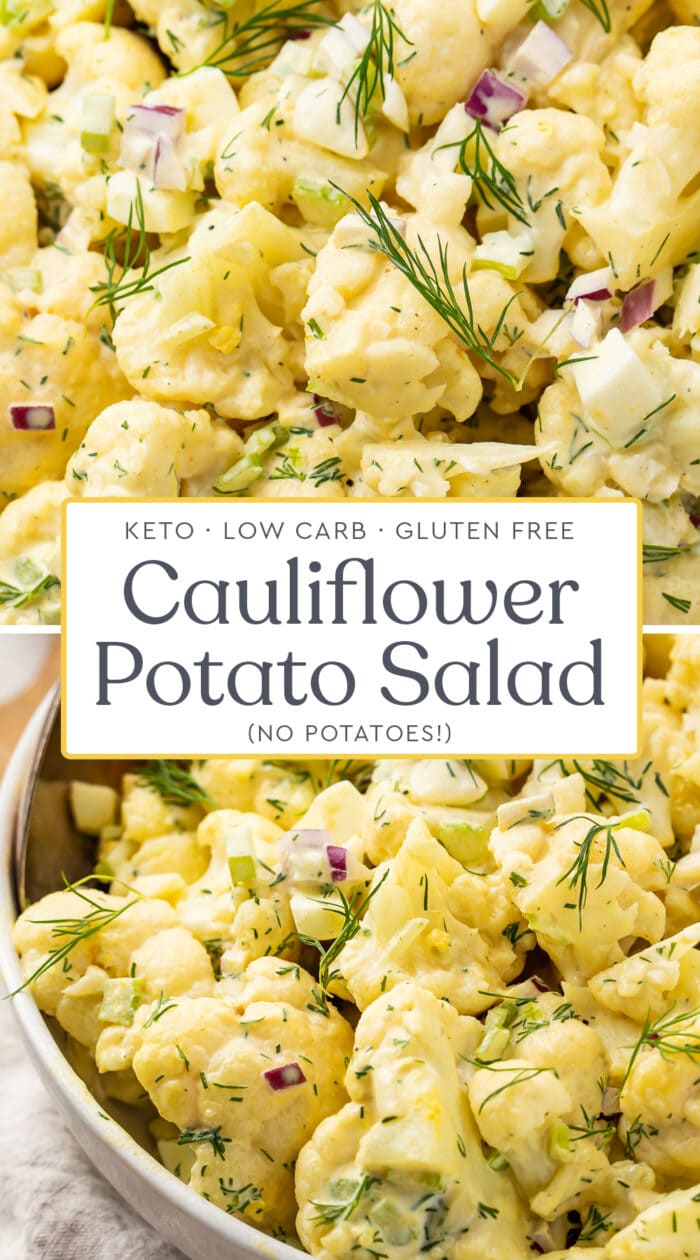 Pin graphic for cauliflower potato salad