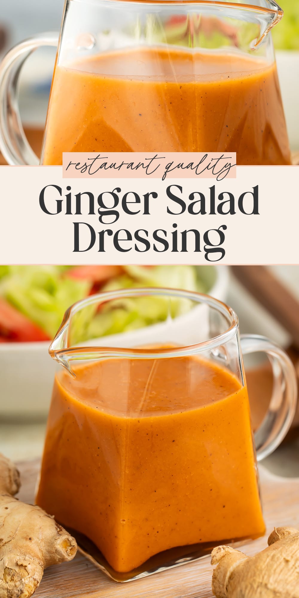 Pin graphic for ginger salad dressing.