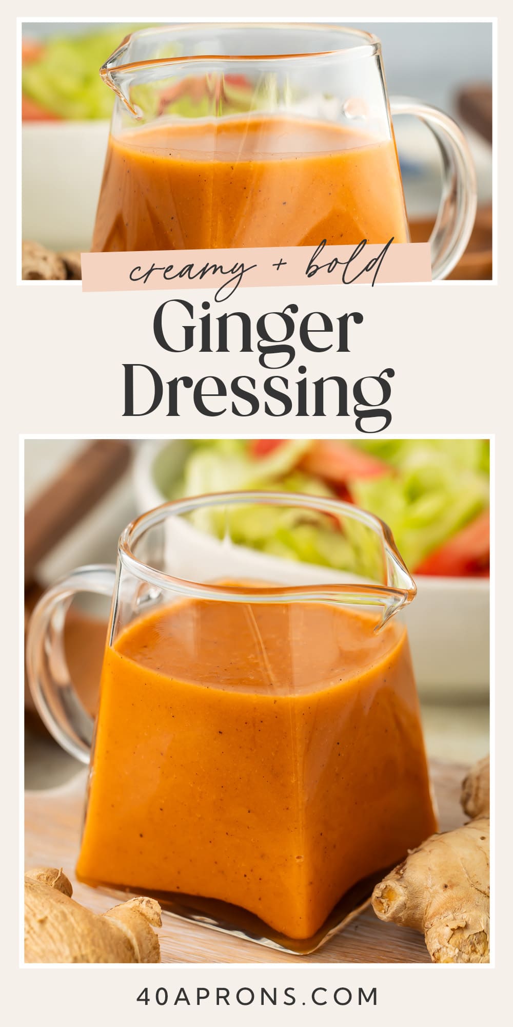 Pin graphic for ginger salad dressing.