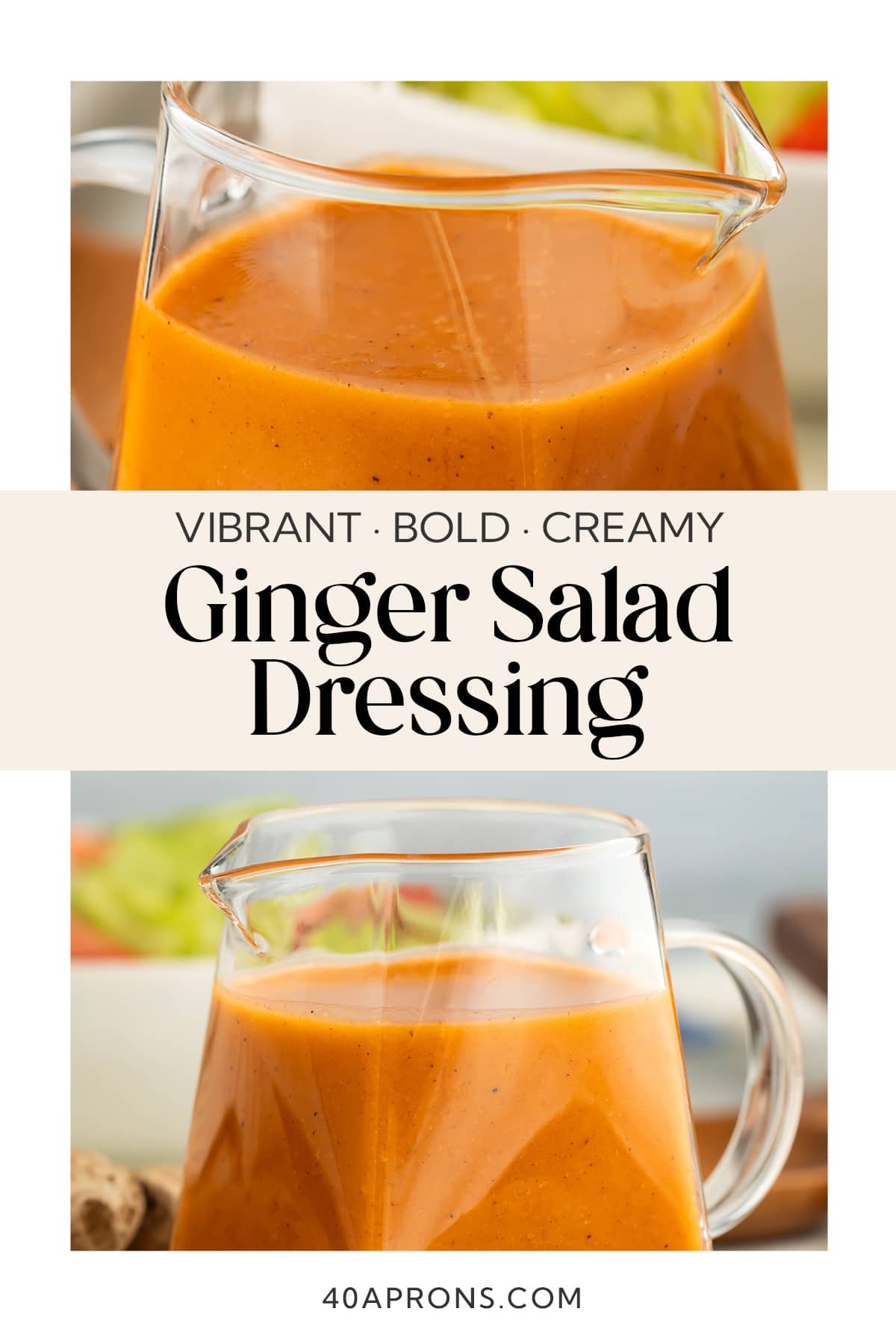 Pin graphic for ginger salad dressing.