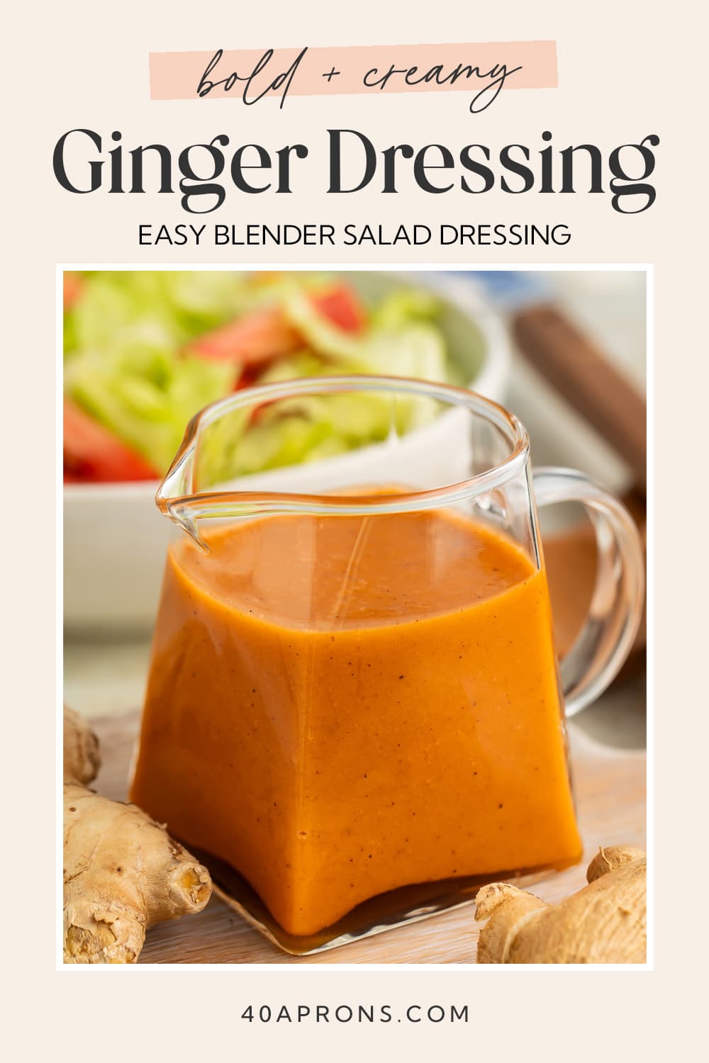 Pin graphic for ginger salad dressing.