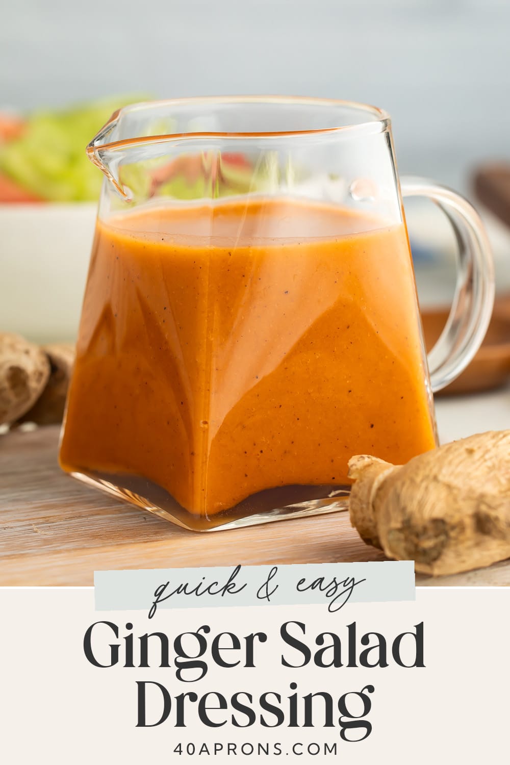 Pin graphic for ginger salad dressing.