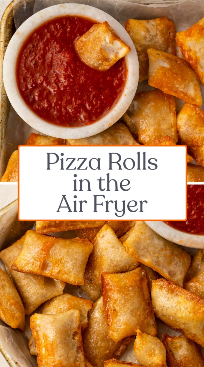 Pin graphic for pizza rolls in the air fryer