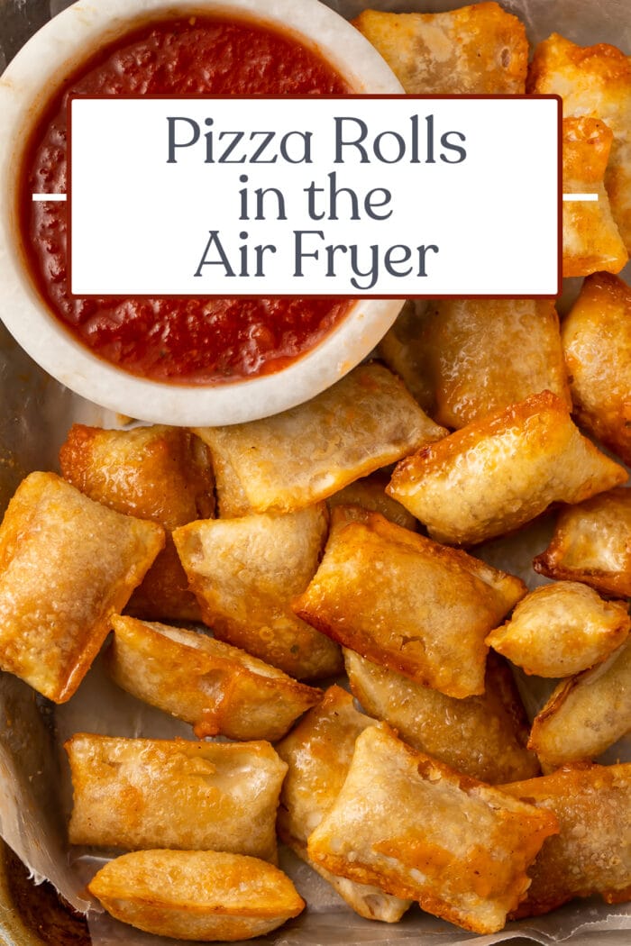 Pin graphic for pizza rolls in the air fryer