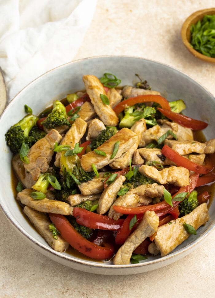 Pork stir fry in a bowl without rice