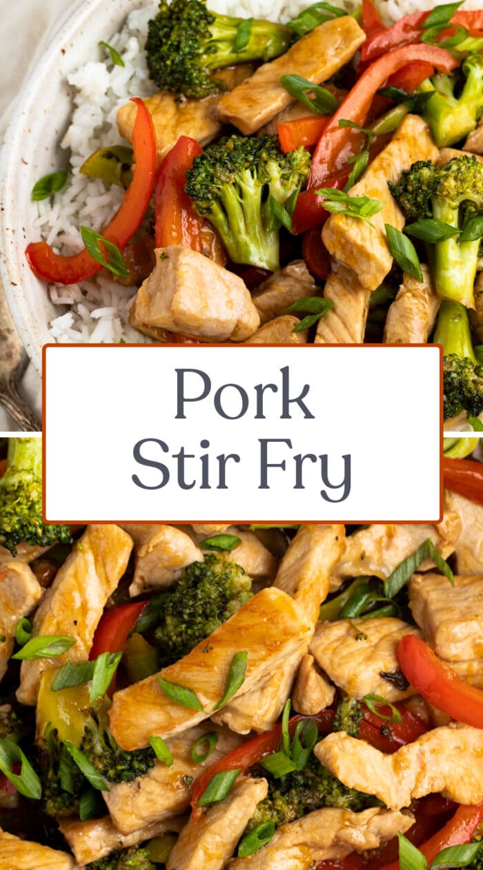 Pin graphic for pork stir fry