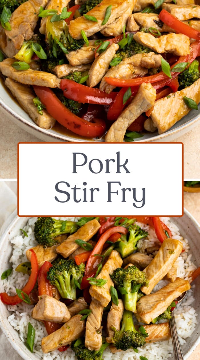 Pin graphic for pork stir fry