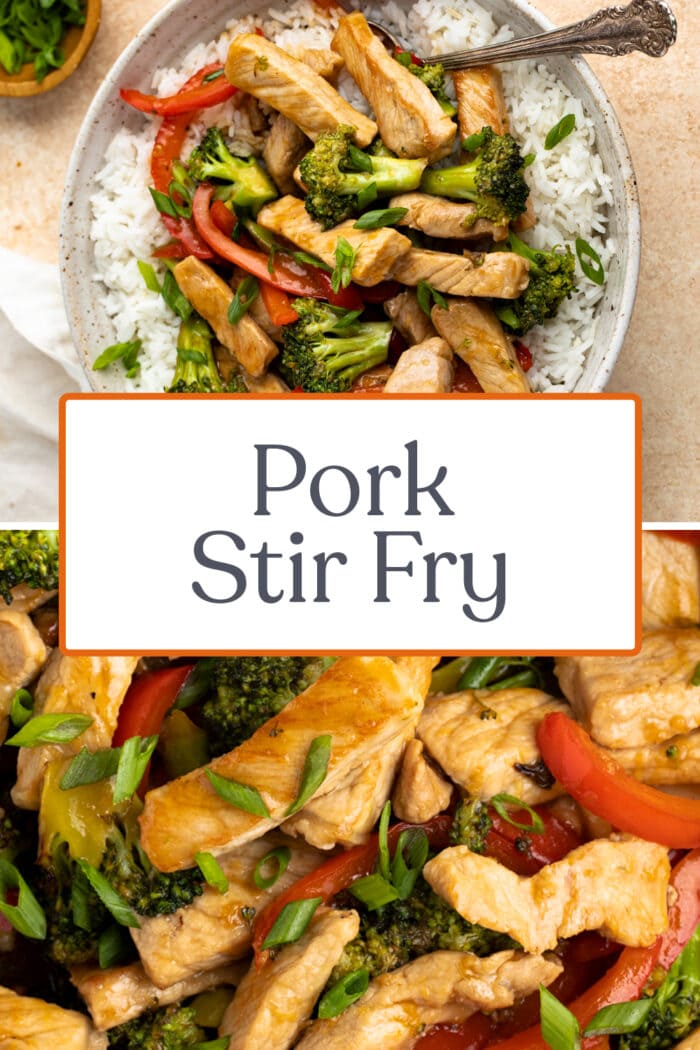 Pin graphic for pork stir fry