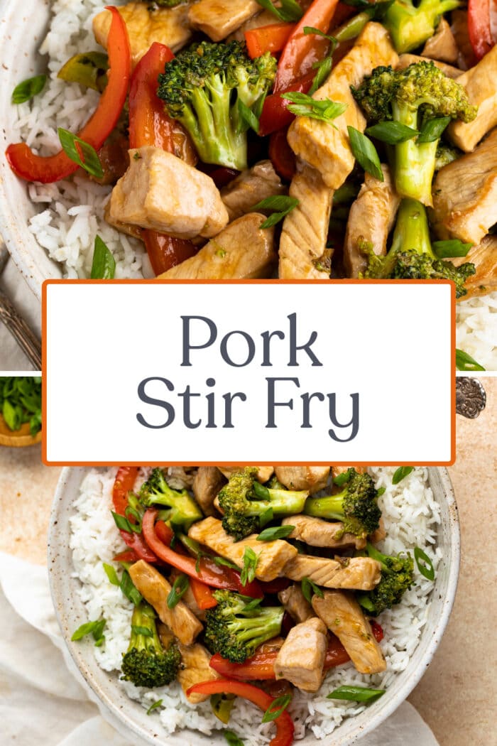 Pin graphic for pork stir fry