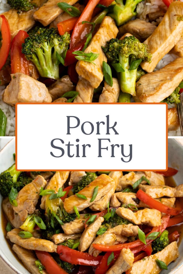 Pin graphic for pork stir fry