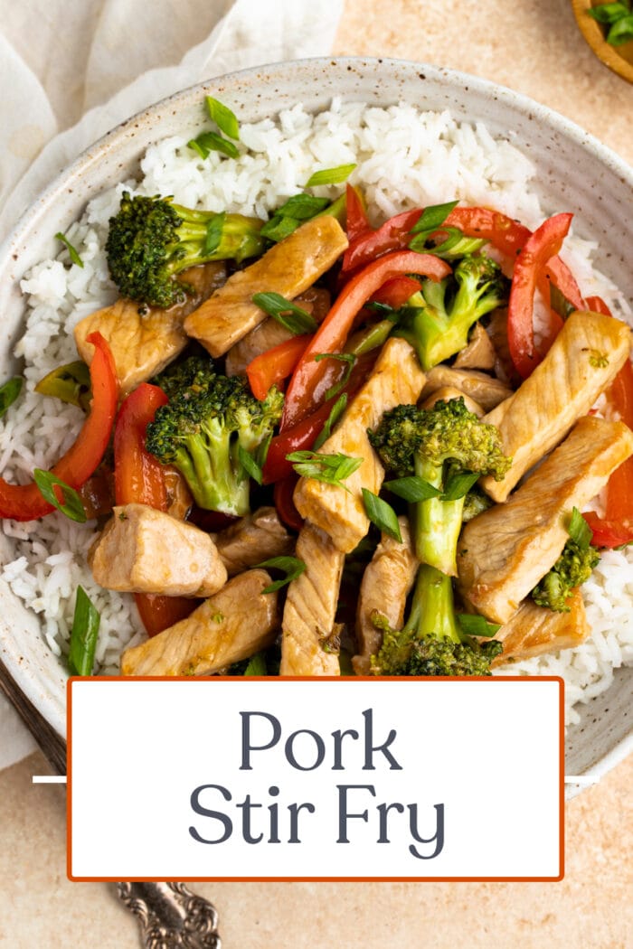 Pin graphic for pork stir fry