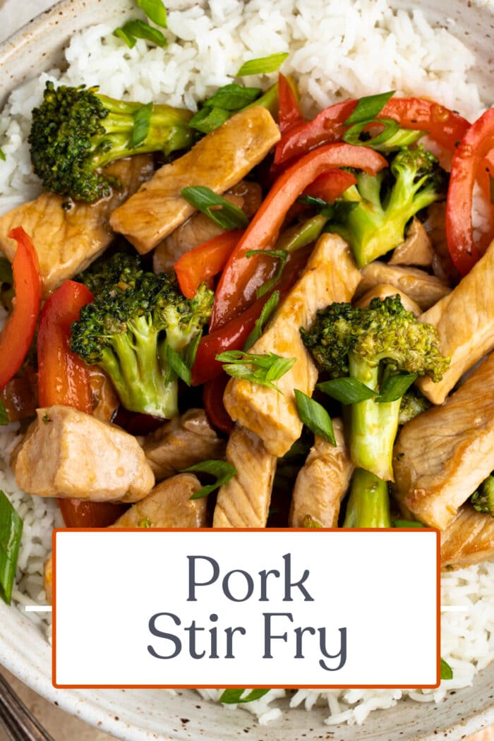 Pin graphic for pork stir fry