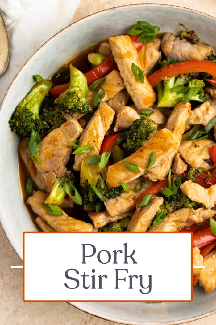 Pin graphic for pork stir fry