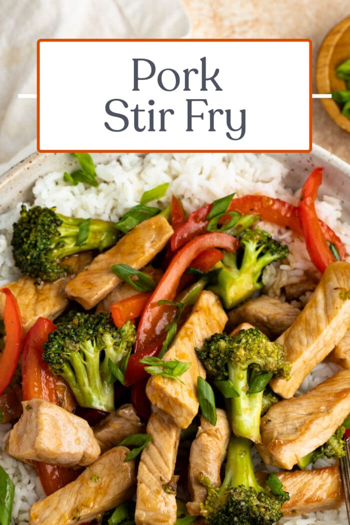 Pin graphic for pork stir fry