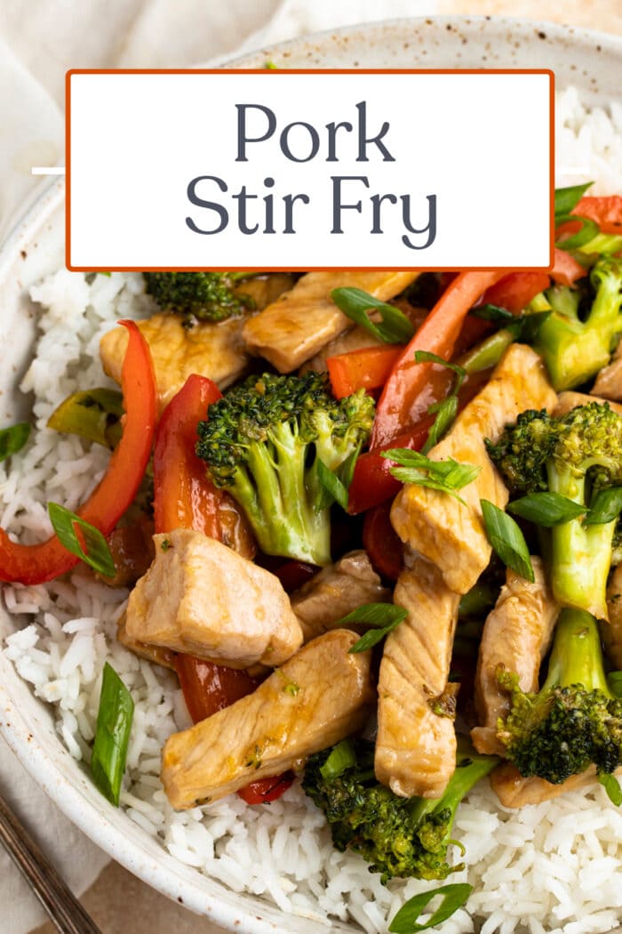 Pin graphic for pork stir fry