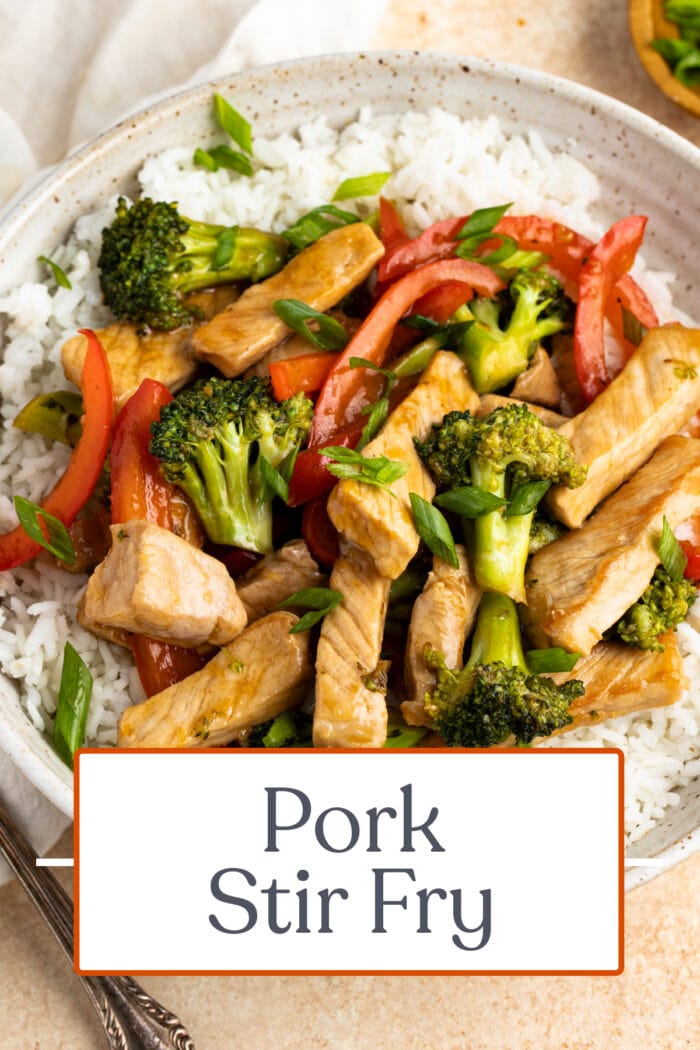 Pin graphic for pork stir fry