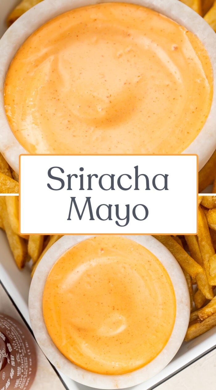 Pin graphic for sriracha mayo