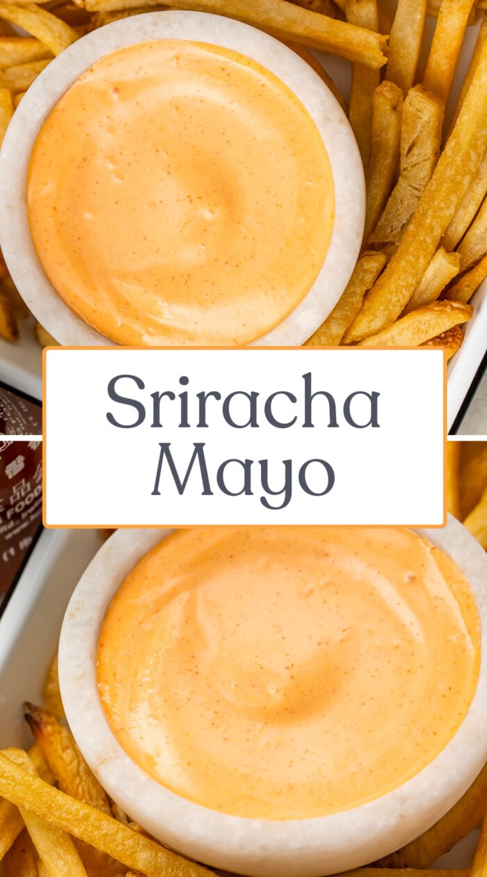 Pin graphic for sriracha mayo