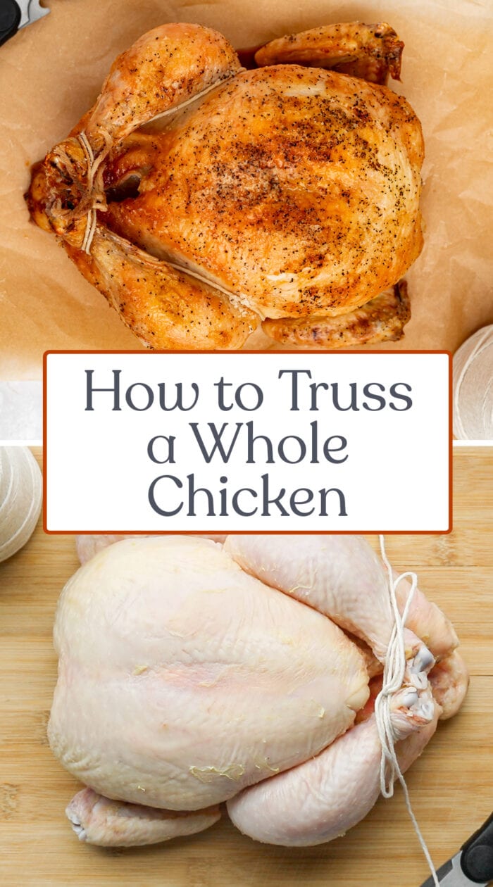 Pin graphic for how to truss a chicken