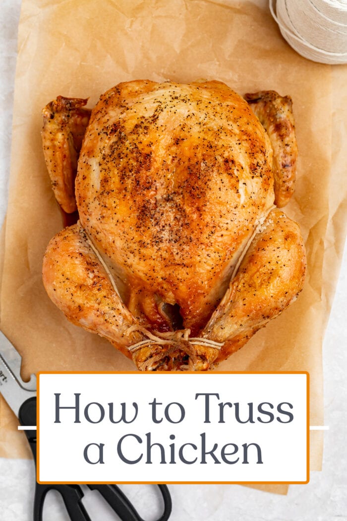 Pin graphic for how to truss a chicken