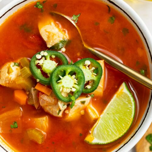 close-up overhead image of mexican chicken soup