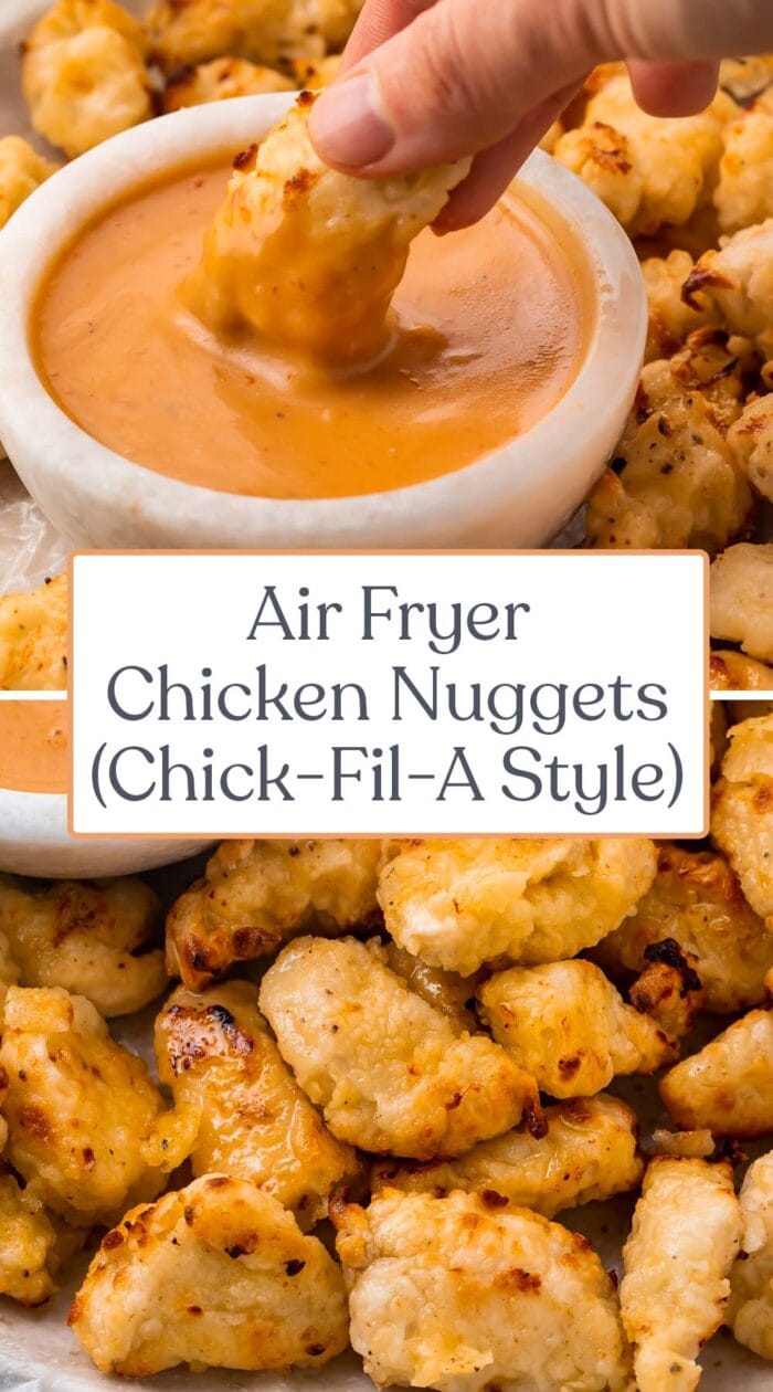 Pin graphic for air fryer chicken nuggets