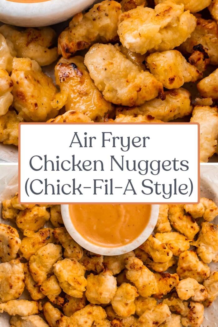 Pin graphic for air fryer chicken nuggets