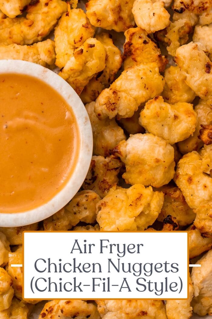 Pin graphic for air fryer chicken nuggets