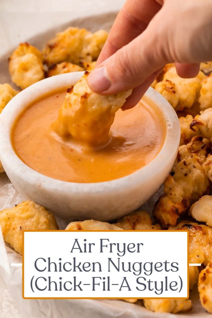 Pin graphic for air fryer chicken nuggets