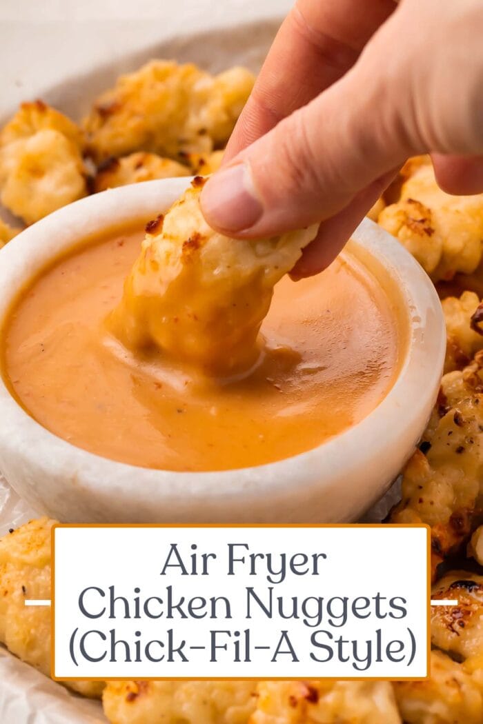 Pin graphic for air fryer chicken nuggets