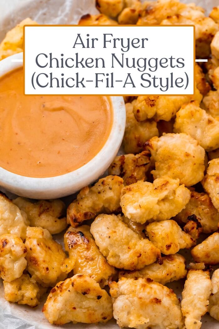 Pin graphic for air fryer chicken nuggets