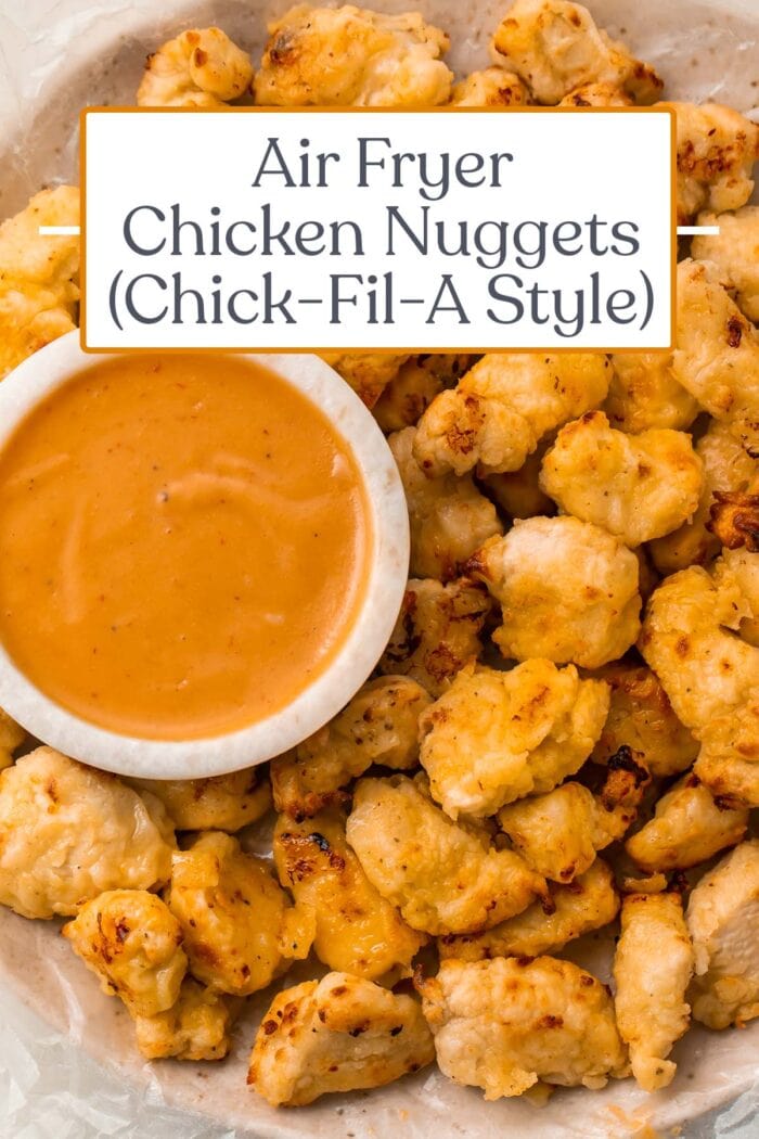 Pin graphic for air fryer chicken nuggets