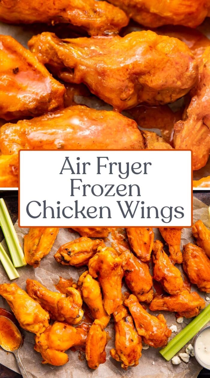 Pin graphic for air fryer frozen chicken wings