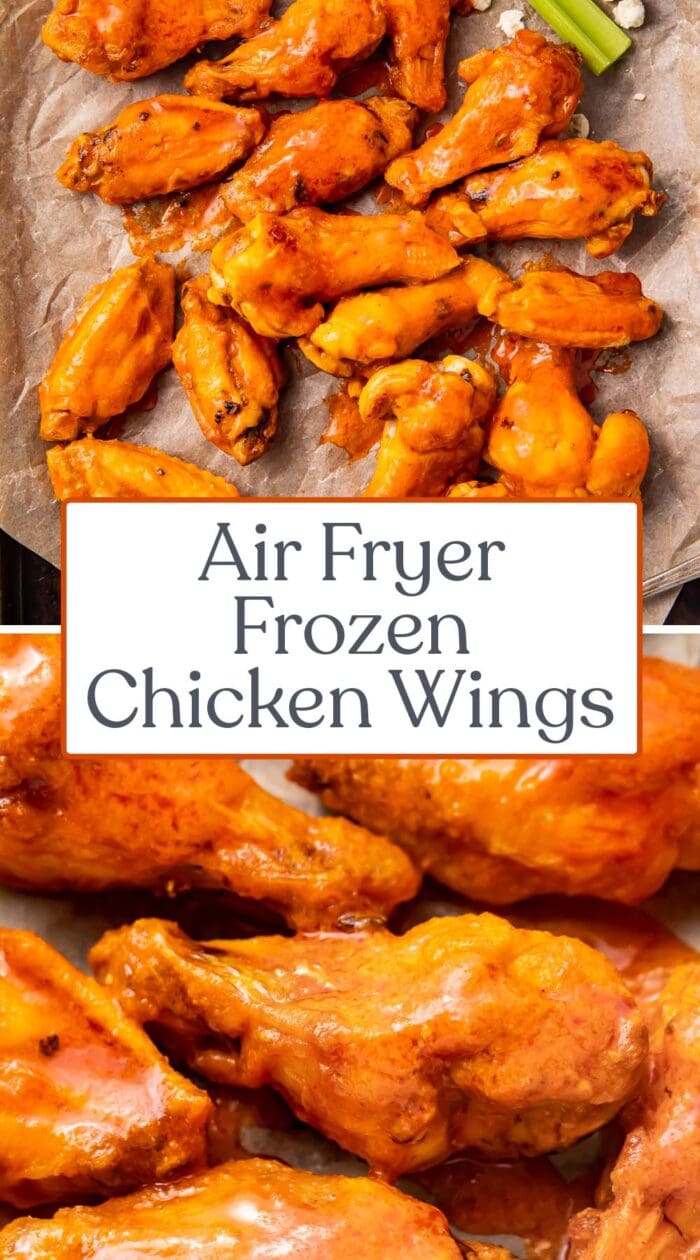 Pin graphic for air fryer frozen chicken wings