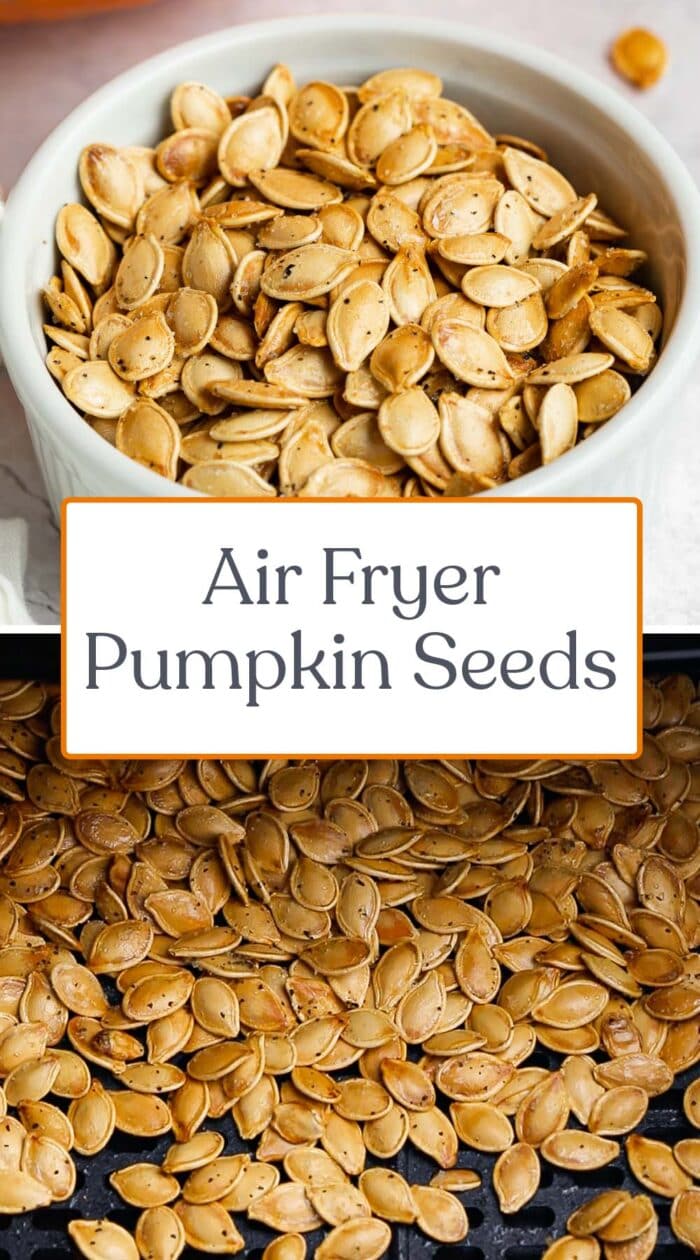 Pin graphic for air fryer pumpkin seeds