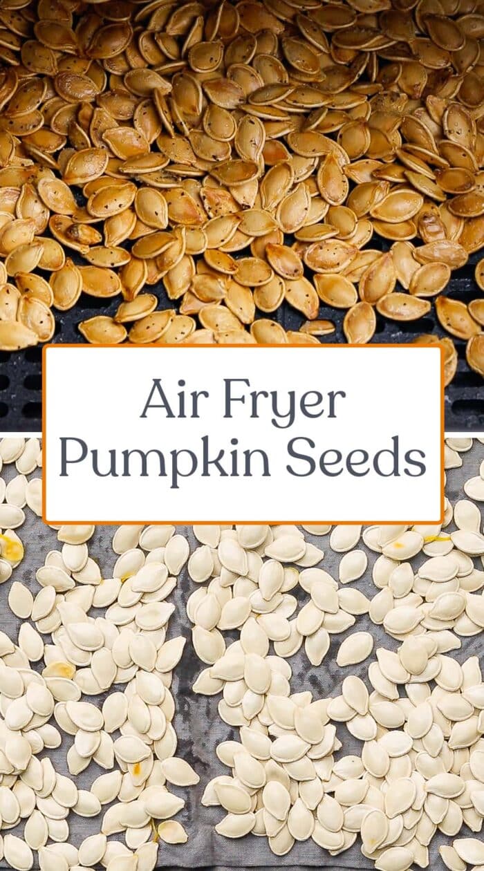 Pin graphic for air fryer pumpkin seeds