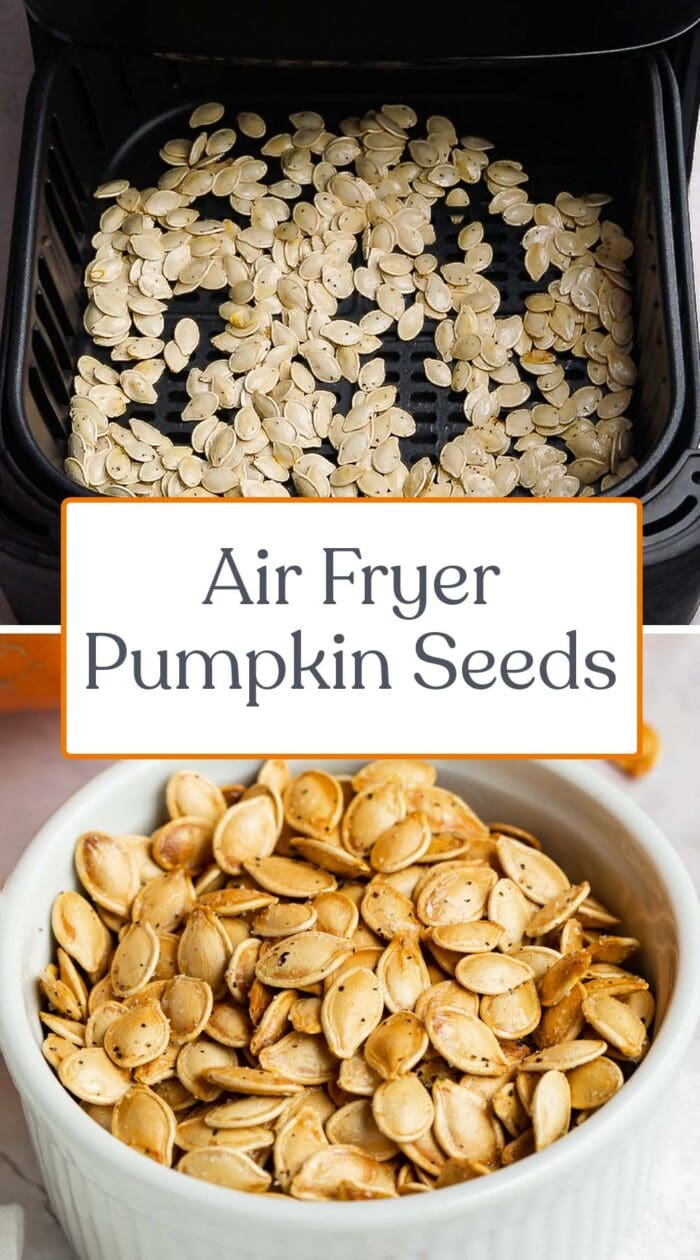 Pin graphic for air fryer pumpkin seeds