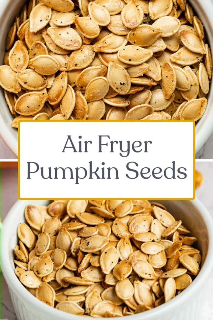 Pin graphic for air fryer pumpkin seeds