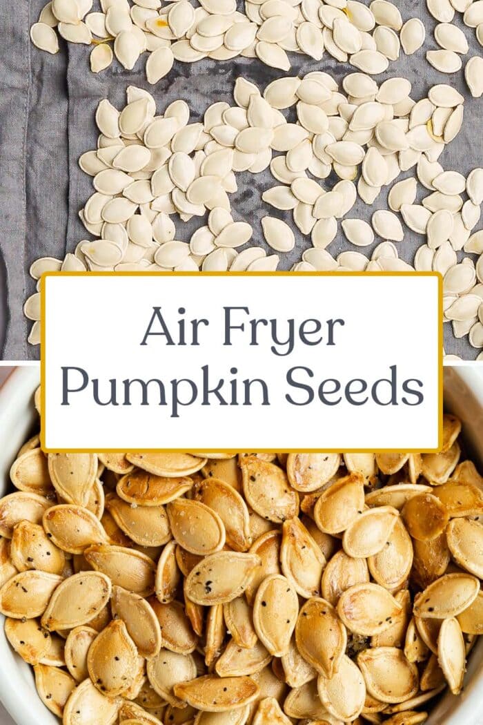 Pin graphic for air fryer pumpkin seeds