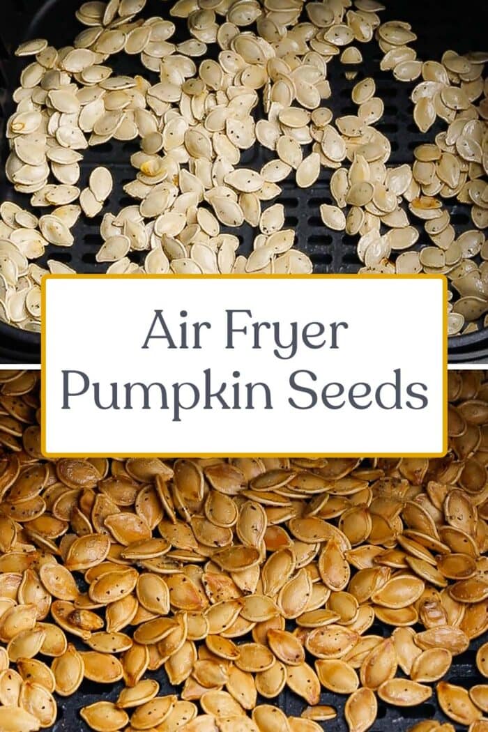 Pin graphic for air fryer pumpkin seeds