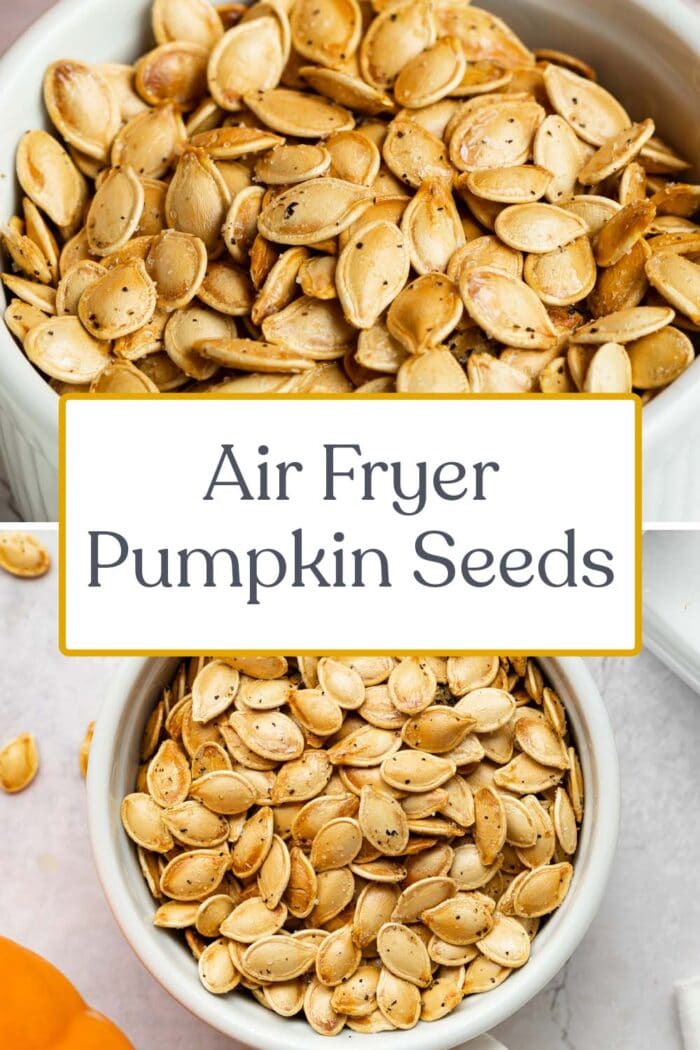 Pin graphic for air fryer pumpkin seeds