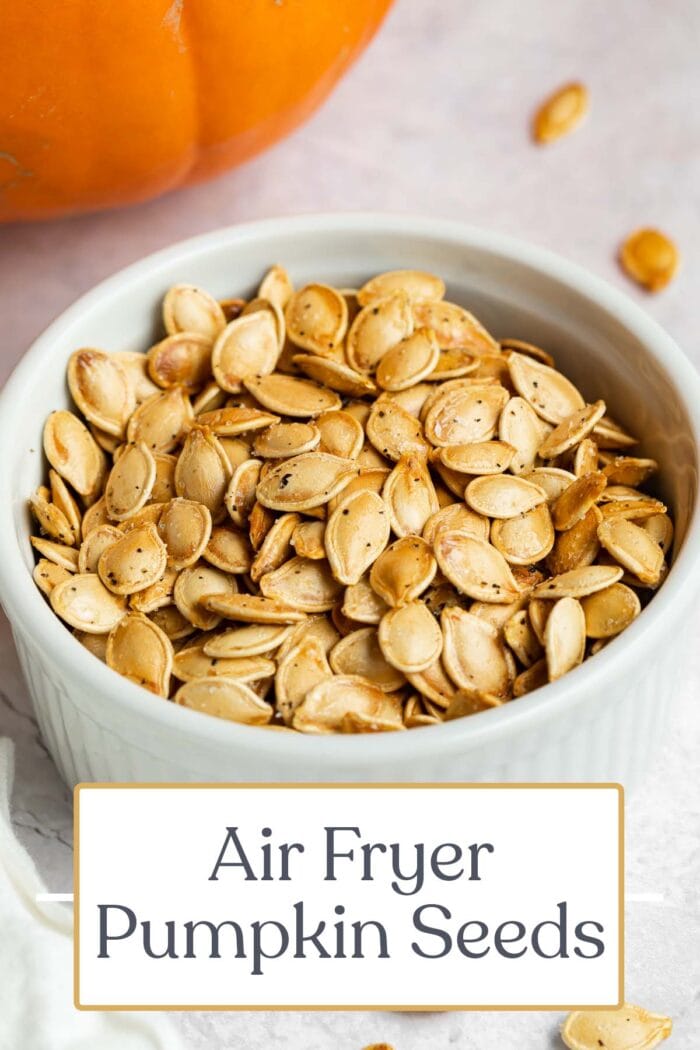 Pin graphic for air fryer pumpkin seeds