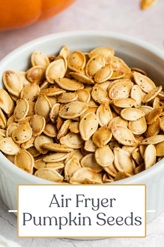 Pin graphic for air fryer pumpkin seeds