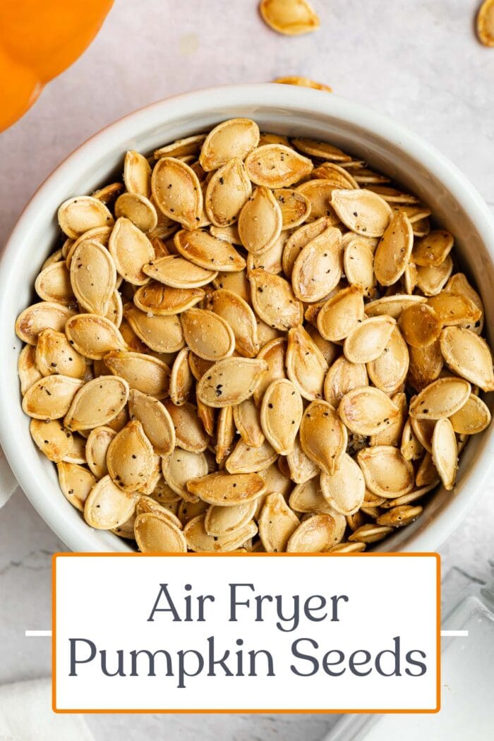 Pin graphic for air fryer pumpkin seeds