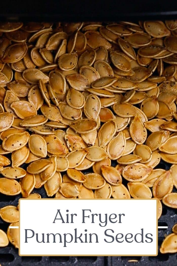 Pin graphic for air fryer pumpkin seeds