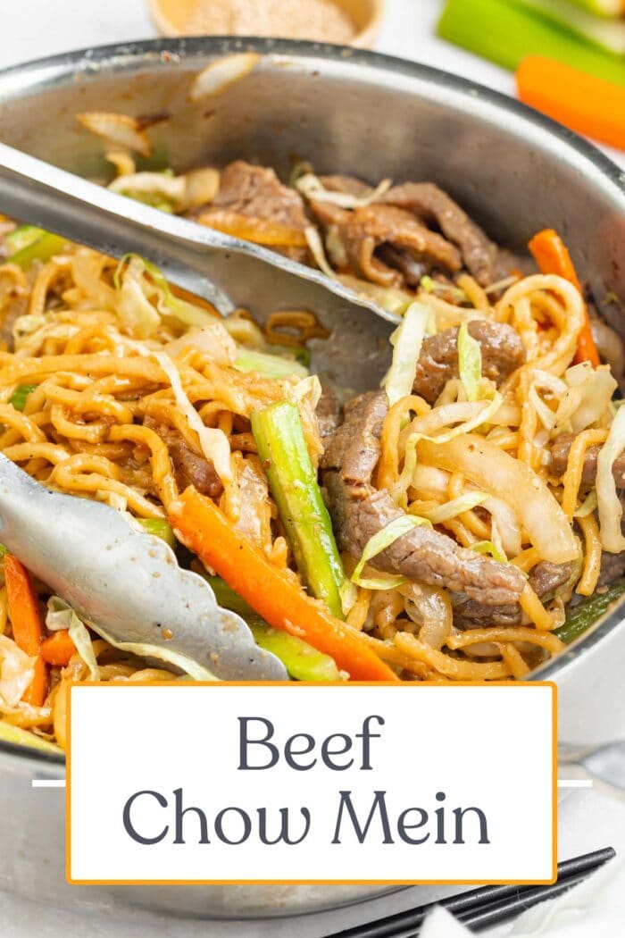 Pin graphic for beef chow mein