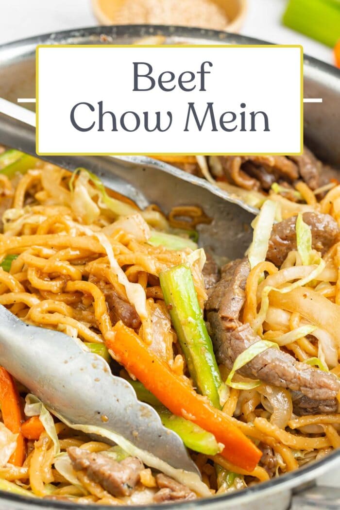 Pin graphic for beef chow mein