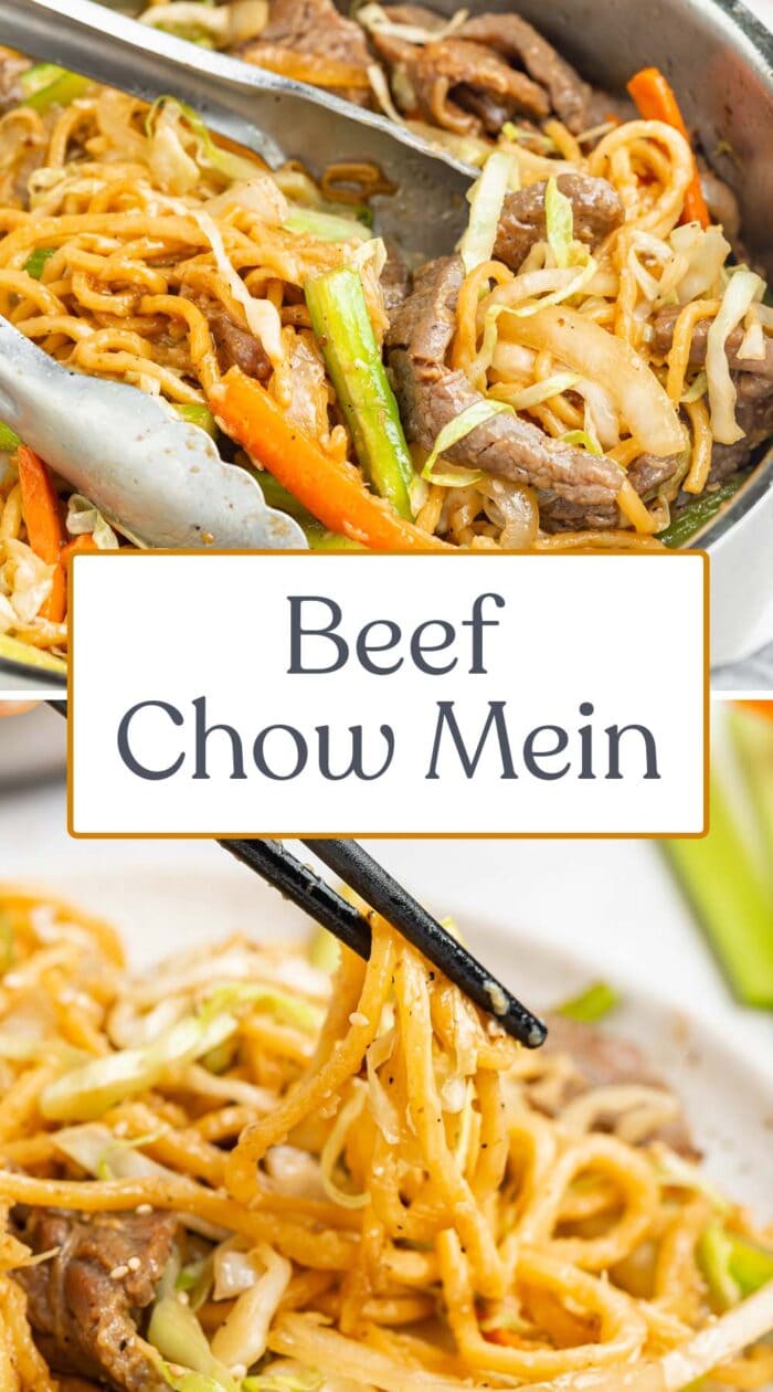 Pin graphic for beef chow mein